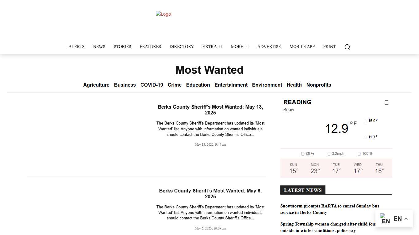Most Wanted – Weekly Warrants and Public Safety Notices in Berks County